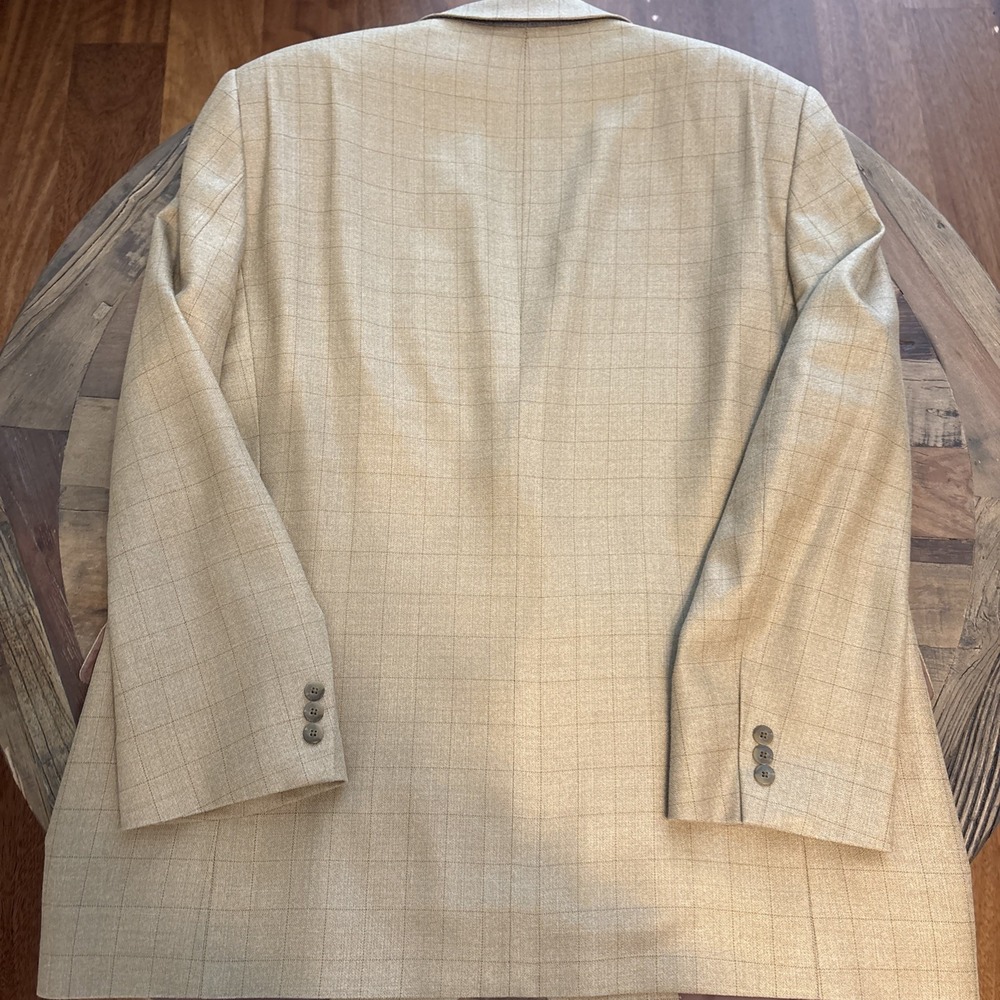 Petrocelli Men's Beige Tan Brown Plaid Windowpane Silk Wool Blazer Jacket  48L - Picture 10 of 10
